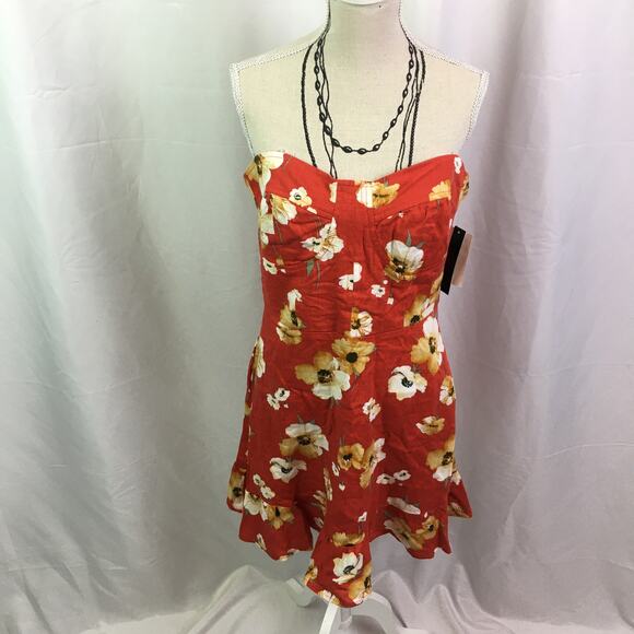 Speechless Floral Strapless Dress Red Orange Jrs S - Picture 2 of 16